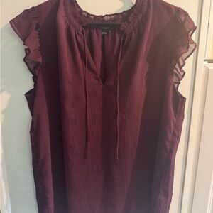 Ann Taylor Red Sleeveless Ruffled Tie Front Blouse